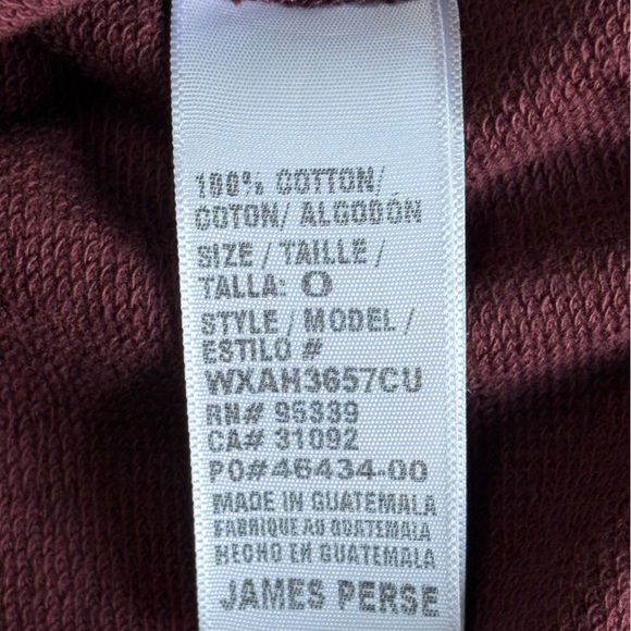 James Perse Burgundy Cotton Crewneck Size 0 NWT - Picture 7 of 7